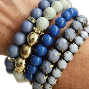 Elegant Blue and Gold Beaded Bracelet Set